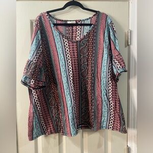 Bobbie Brooks plus size 3X tunic tshirt top multicolor stripes v-neck